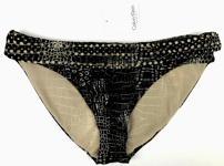 CALVIN KLEIN Fold Over Bikini Bottoms Small UK 10 Black / Nude Mix BNWT