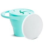 Munchkin Boîte à Goûter "C’est Silicone", Boîte à Collation en Silicone sans BPA, Boîte à Goûter Enfant avec Couvercle, Anti-Renversement, Petite Tasse d’Apprentissage Pliable pour Bébé - Vert Menthe