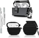 Coque de protection 3 en 1 compatible avec Apple Airpods Pro (2e/1ère génération) avec kit de nettoyage et porte-clés (noir grenade)