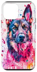 Coque pour iPhone 12 mini Aquarelle rose rayé Splash Berger allemand Portrait