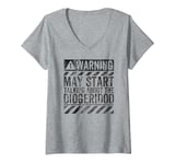 Womens Funny Warning Sign May Start Talking About Didgeridoo V-Neck T-Shirt