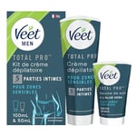 Veet Men - Kit d’Épilation Parties Intimes - Crème Dépilatoire 100ml et Baume de Soin 50ml - Zones Sensibles