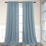 Blue Linen Curtains 84 Inch Length for Living Room 2 Panels Set Back Tab Rod Pocket Light Filtering Semi Sheer Grey Blue Curtains for Bedroom Country Farmhouse Stone Dusty Blue Gray Drapes 52x84 Long