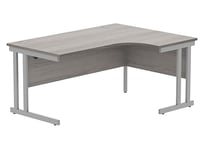 Office Hippo Essentials Right Corner Desks, Home Writing Computer Desk Office Desk For Work Place Or Home, Home Office Radial Desk With Cable Port Management, Silver Frame, Alaskan Grey Oak, 160 x 120cm