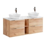 Meuble double vasque 140cm 2 niches April Bois et Blanc