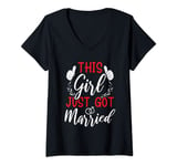 Womens This Girl Just Got Married Just Married Bride V-Neck T-Shirt