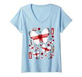 Womens St Georges Day Outfit For Women & English Flag Butterflies V-Neck T-Shirt