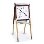 Janod - Tableau en Bois Double Face Taupe et Vert - Évolutif, Réglable en Hauteur - Ardoise Blanche Magnétique + Ardoise pour Craie - 13 Accessoires Inclus - Dès 3 ans, J09632