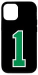 Coque pour iPhone 14 1 numéro universitaire vert sport