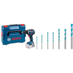 Bosch Professional Akkuschrauber GSR 18V-55 (ohne Akku, 18 Volt System, max. Drehmoment: 55 Nm, in L-BOXX) + 7 pc. Expert CYL-9 MultiConstruction Drill Bit Set (for Concrete, Ø 4-12 mm, Accessories)