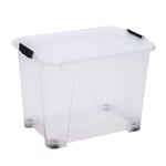 SUNDIS View Box, boîte de rangement 60l en plastique transparent, avec couvercle, superposable et empilable, multi-usages et idéale pour ranger les jouets, vêtements et documents