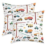 Construction Taie Oreiller Équipement Camion Taies d'oreiller 60x60cm Doux Cartoon Voitures Excavatrice Tracteurs Décoratif Lot De 2 Housses de Coussin Construction Vehicles Housse Coussins