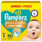 Pampers New Baby Size1 Nappy 2-5Kg Premium Protection Soft Jumbo+Pack 80 Nappies