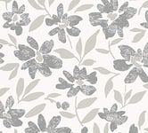 Livingwalls 328332 32833-2 Papier peint intissé avec paillettes et fleurs Gris/blanc métallisé 10,05 x 0,53 m