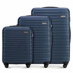 WITTCHEN Valise de Voyage Set de 3 valises Valise à roulettes Bagages à Main en ABS avec 4 roulettes pivotantes Serrure à Combinaison Poignée télescopique Groove Line Bleu Marine