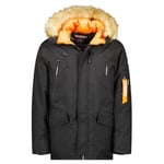 Geographical Norway Arnold Men Parka Longue Chaude Homme Automne Hiver - Manteau Impermeable Deperlant - Veste Capuche Fourrure Outdoor - Blouson Coupe Vent - Hommes (Noir L)