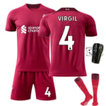 Liverpool hemmatröja säsong 22-23 nr 11 Salah tröja nr 10 Mane fotbollströja nr 4 Van Dijk No. 4 with socks + protective gear Children's size 22