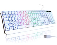 KLIM Chroma Clavier Gamer AZERTY FR - Nouveauté 2024 - Silencieux USB - Clavier Filaire Rétroéclairé LED - PC Gaming PS4 PS5 Mac - Blanc