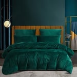 Housse de Couette Hiver 240x260 Chaude Flanelle Toucher Cashmere Polaire Parure de Lit en Velours Vert Foncé Doux avec Fermeture Éclair, Linge de Lit 2 Personnes avec 2 Taies d'oreiller 65x65 cm