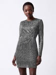 French Connection Sparkle Lurex Fitted Long Sleeve Mini Dress, Silver, Size M, Women