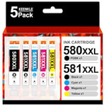 PGI-580XXL CLI-581XXL Cartouches d'encre Remplacement pour Cartouche Canon 580 581 Multipack pour Pixma TS8350 TS8250 TS6150 TS6250 TS6350 TS8150 TS8151 TS9150 TR7550 TS705 TR8550 (5 Pack)