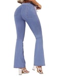 STARBILD Flared Jeans High Rise Bootcut pour Femme, Push Up Jegging Évasé Stretch Taille Haute, V Cross Waist - Bleu XL