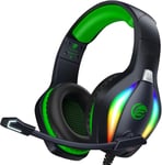 ¿2024 New¿FC100 Casque Gaming pour PC/PS4/PS5/Xbox/Mac/Nintendo Switch, Casque Gamer PS4 avec Lumière RVB, Casque PS5 avec Micro, Casque Antibruit avec Prise Jack 3,5 MM - Vert