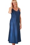 Marlon Womens Juno Strappy Satin & Floral Lace Nightgown, Ocean Blue, 10-12