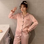 QYV Womens Homewear Silk Satin Pajamas Set Long Sleeve Pyjamas Sleepwear Suit Female 2 Piece Pijama Sets Sleep Loungewear |Pajama Sets,Pink,3XL (75-82kg)