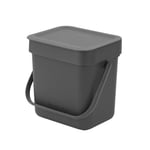 Brabantia Sort & Go Small Kitchen Food Waste Bin/Caddy – 3 Litre – Dark Grey