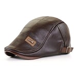 ZYM Casquette de Gavroche en Cuir Hommes Bec de Canard visière Chapeau Hiver Automne Chaud Casquettes Plates Vintage Homme-café foncé