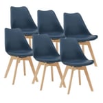 Lot de 6 Chaises de Salle à Manger Fläten Similicuir Hêtre Bleu en.casa