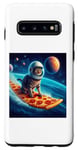 Coque pour Galaxy S10 Chat surfant sur planche de surf pizza, chat portant un casque de surf