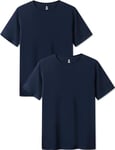 LAPASA Lot de 2 T-Shirts Homme en Micromodal Uni Manches Courtes Maillots de Corps Doux et Confortable M07 Col Rond Bleu Marine M