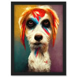 Aladdin Sane Ziggy Stardust Terrier Dog Fun Quirky Painting Artwork Framed Wall Art Print A4