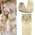 GOO GOO Extension Cheveux Naturel Clip, 55cm 120g 7pcs, #17/22/60 Blond Cendré à Blond Doré et Blond Platine, Extention de Cheveux Humains Vrai Cheveux, Extension a Clip Cheveux Naturel