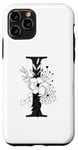 Coque pour iPhone 11 Pro Belle lettre noire I fleurs initiales florales monogramme