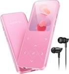 MP3 32Go Bluetooth 5.3,2,4"" Écran Coloré Lecteur Musique Portable avec Haut-Parleur Son HiFi avec Radio FM,Enregistreur Line-in,Baladeur MP3 Sport Support Carte 128Go,Rose