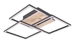 Reality Leuchten Plafonnier LED Mobile R62883135, métal noir mat, imitation bois, LED 27 Watt incluse, télécommande