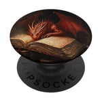 Aesthetic Gothic Red Dragon Reading Book Painting Bookish PopSockets Adhesive PopGrip