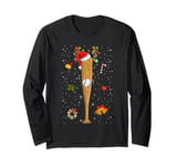 Funny Baseball Bat Reindeer Santa Hat Christmas Lights Xmas Long Sleeve T-Shirt