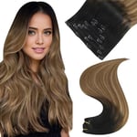 Easyouth Extension Cheveux Naturel Clip Noir Balayage Extension a Clip Cheveux Humain Beige Noir Ombre Brun Moyen et Fraise Blonde Vrais Clip Extension Cheveux Double Trame 30cm 7Pcs 70g