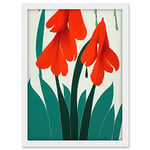 Wee Blue Coo Modern Abstract Crimson Red Bloom Wild Flowers Teal Leaves on White Artwork Framed A3 Wall Art Print