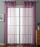 Gardinenbox 20332-cn2 Lot de 2 Rideaux à œillets Transparent Uni 100% Polyester Violet H 245 x l 140 cm