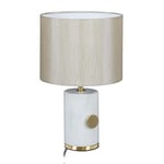 Relaxdays Lampe de Table, Pied marbre et Abat-Jour Tissu, Douille E14, éclairage Variable, HxD : 34,5x21 cm, Blanc/Beige