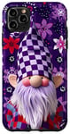 Coque pour iPhone 11 Pro Max Nain de jardin Pop Art violet à carreaux 4 juillet Indépendance