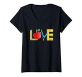 Womens Love Apple Pencil Ruler Teacher School Design V-Neck T-Shirt