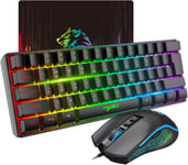 V700 Ensemble Clavier et Souris de Jeu,Clavier de Jeu 60%,Disposition Compacte 61 Touches,Rétroéclairage RVB,Souris à Capteur Optique avec Lumière LED Colorée,Jusqu'à 3600 DPI,pour PC,Mac-Noir