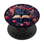 Bookworm Flowers Avid Reader Floral Book Reading Nerd PopSockets PopGrip Interchangeable