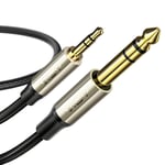 Câble Audio Jack 3.5mm vers 6.35mm TRS Stéréo Jack [3M], Nylon Tressé Plaqué or Compatible avec DVD Piano Électronique Ampli Smartphone Enceinte Table de Mixage Chaîne HiFi